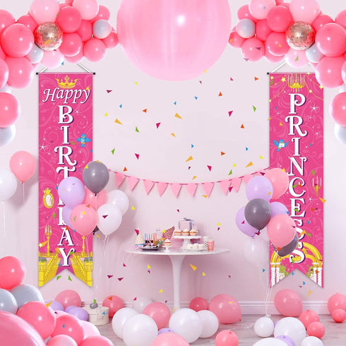 Sumind Princess Birthday Pink Decorations, Royal Door Banner Photo Backdrop for Girl Women Theme Party Baby Shower