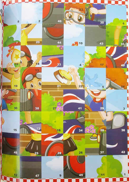 Sticker Puzzle Book with 4 Puzzles and 2 Coloring Pages (Race Day)