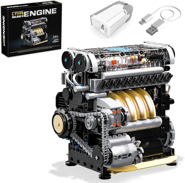 L4 Engine Building Sets for Adults, MOC Inline 4-Cylinder Mini Car Motor
