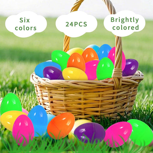 2.3" 24Pcs UOUYOO Empty Easter Eggs Colorful Bright Plastic Easter Eggs for Easter Egg Hunt, Suprise Egg, Easter Hunt