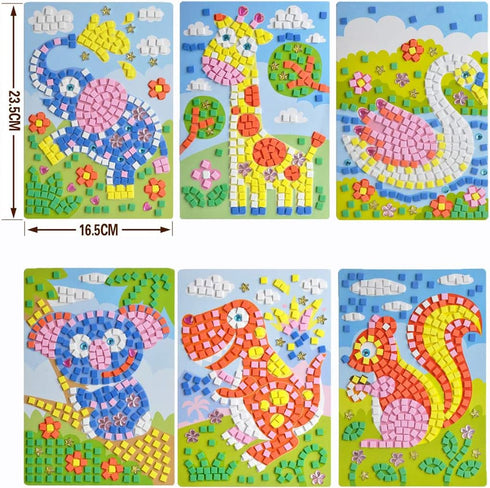 CCINEE 6 PCS Mosaic Sticker Art Puzzle DIY Handmade Painting for Kids Educational Toys