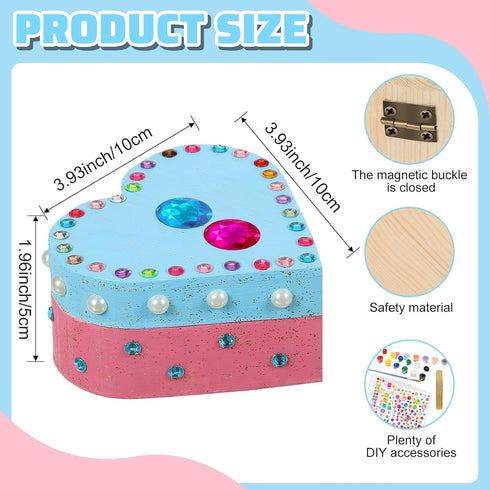 6 Sets 3-12 Kigley Paint Your Own Heart Box Kit DIY Wooden Jewelry Box Unfinished Heart Shaped Boxes Valentine's Day