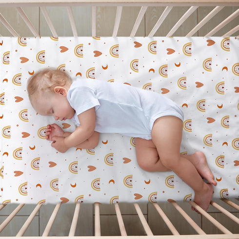 3 Set Sets Ganeen Pieces Boho Rainbow Crib Bedding for Girls or Boys, Standard Size Boho Neutral Baby Bedding with Baby