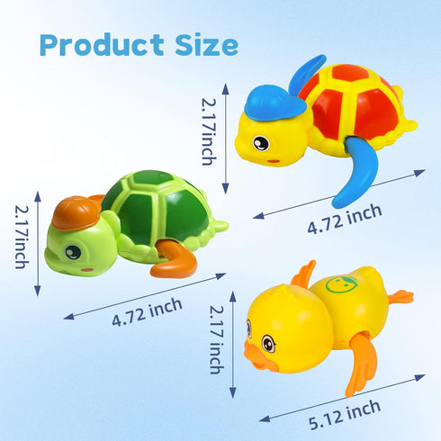 Swimming 3 Pack Cuterabit Baby Bath Toys, Floating Wind Up Turtle and Duck, Bathtub Toys, Pool Toys, Water Toys