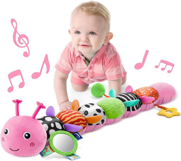 LIGHTDESIRE Baby Toys Musical Caterpillar,Infant Toys Stuffed Animals with Ruler Design,Mirror,Pull String&Ring