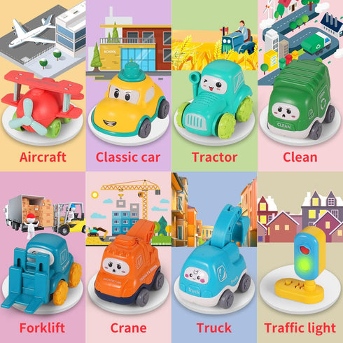 ALASOU 8 PCS Baby Cranes Car Toys with Playmat/Storage Bag|1st Birthday Gifts for Toddler Toys Age 1-2|Baby Toys for 1 2 Year Old Boy|1 2 Year Old Boy Birthday Gift for Infant Toddlers