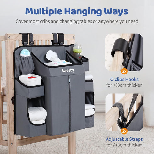Sweeby Diaper Organizer for Changing Table, Crib Diaper Stacker, Nursery Hanging Caddy for Baby Essentials
