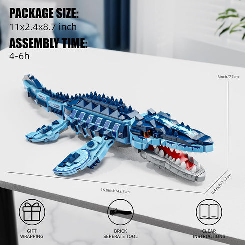 EITOLNR Set, 805 8-12 Mosasaurus Dinosaur Building Blocks PCS Dinosaur World Building Toy, Jurassic Ocean Animal Model
