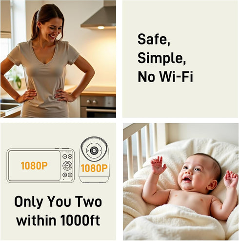 NEWQ 1080P 2 HD Baby Monitor: No WiFi Display Clear Night Vision with Video Recording Feature, Temperature Sensor