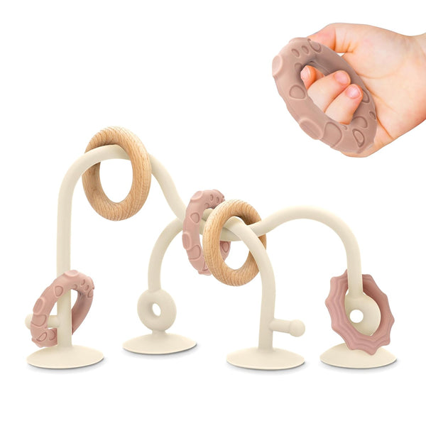 Baby Suction Cup Sensory Toy - Gentle 24hr Adhesion Montessori Teething Highchair Toy for 0-12 Months