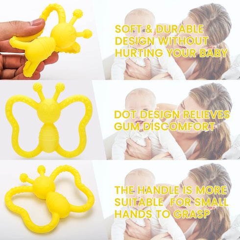 Baby Teething Toys, Butterfly Design Teether Pain Relief Toy for Newborn Babies, Freezer Safe Neutral Shower Gift, Soft