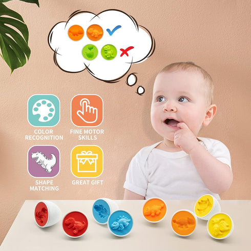 MOONTOY Dinosaur Matching Eggs for Toddlers, 12PCS Educational Learning Color & Shape Recognition Montessori Toy