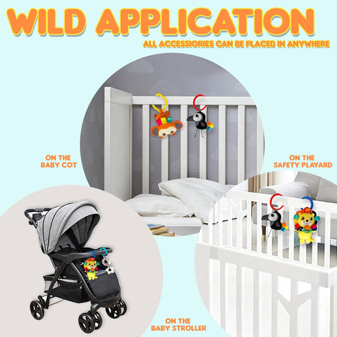 Innofans Baby Car Seat Animals Toys - Kick and Play Double Sided Infant Car Seat Toys with Plush Toys, Mirror, Teether