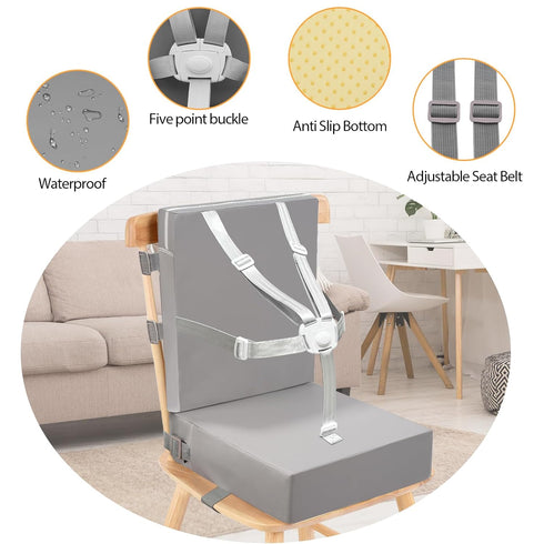 5 Toddler Booster Seat for Dining Table, Point Buckle Child Booster Seat for Table with Backrest, PU Waterproof Easy