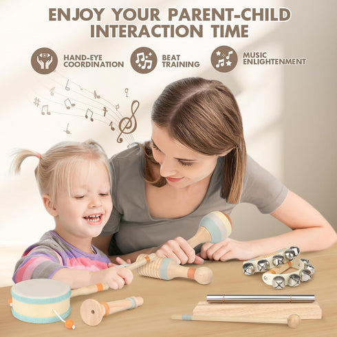 Montessori Music Toys for Toddlers 1-3 - Natural Wooden Instruments for Babies 6-12-18 Months - Educational Gifts