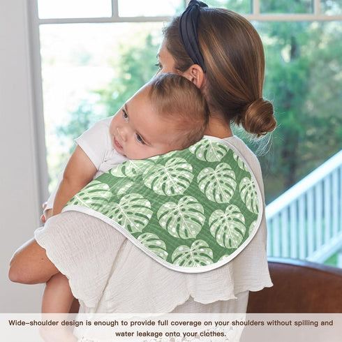 GOODOLD Set 1 Pack Green Monstera Leaves Muslin Baby Burp Cloths - Super Absorbent and Soft Burping Rags - Cotton Burp