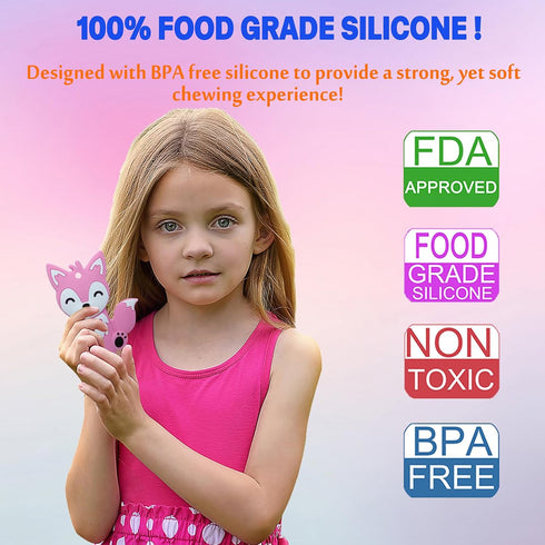 Chew Necklaces for Sensory Kids, 6 Pack Fox and Dinosaur Silicone Chewy Necklace for Boys and Girls with Autism, ADHD, SPD, Sensory Chewing Toys for Autistic Children Reduce Anxiety Fidgeting