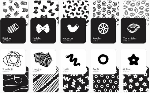 Tummy 0+ Set Pasta for Baby High Contrast Cards Sensory Toy Learning Activity Large Black and White Flash Cards Newborn