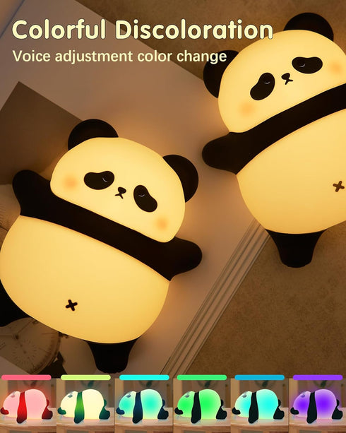 6 30-Minute Voice Control Panda Night Light, Colors Timer, Cute Animal Silicone Nursery Night Light Rechargeable Table