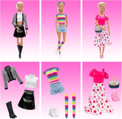 15 Pieces 11.5 Inch Girl Dolls Fashion Pack 6 Set Doll Clothes Include Chic Suits Party Gown Sequin Outfit Stylish Dress 6 Pairs of Shoes 3 Accessories for Storytelling Girl Dolls Clothing(NO Doll)