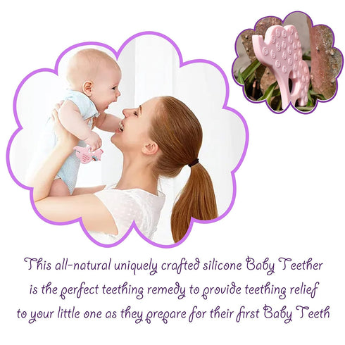 Soft Pink Elephant Teether Toy for Babies, 3-6/6-12 Months, Silicone Teething Toy Gift for Girls, Gum Massager
