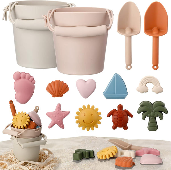 Hungdao 14 Pcs Silicone Beach Toys Travel Beach Set Sand Toys Include