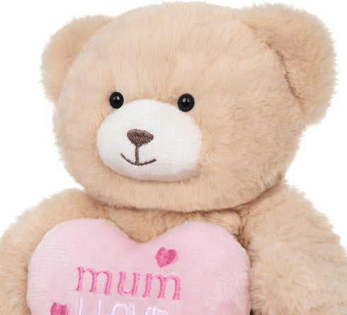 My OLi 7” Plush Teddy Bear Stuffed Animal with Pink Heart, Gifts for Mom, Beige