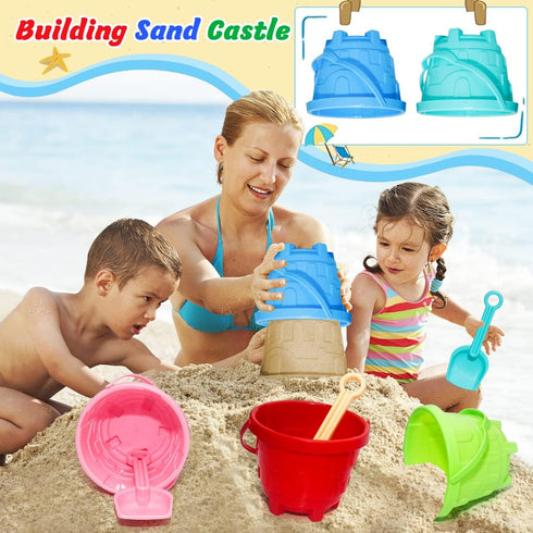 Holady 60 5.78 Inch Set,Sandcastle Toy-30 Bucket+30 PCS Sand Castle Beach Bucket and Beach Shovels Toy Mould,Sand