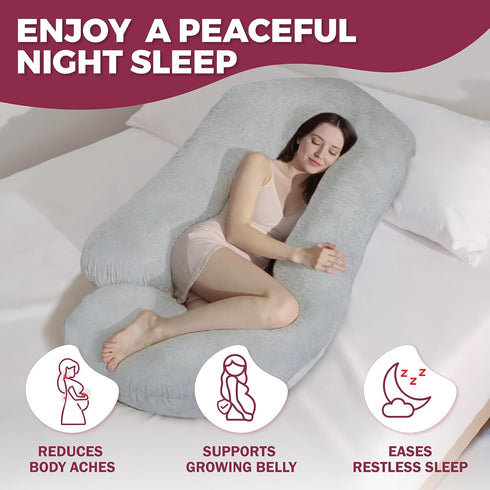 57inch PILLANI Pregnancy Pillows for Sleeping - V C U Shaped Full Body Pillow with Removable Washable Cover, Cooling