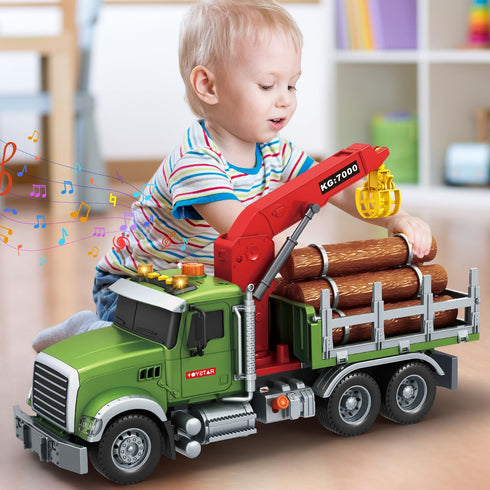 3 4 5 6 7 8 15 6 Mostop Logging Truck Kids Toy for Year Old Boys, Farm Log Truck with Loading Crane and Trunks, Lights