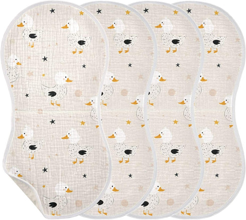 decor gift 4 Pack 22x11in Cotton Large Burp Cloths for Baby Soft and Absorbent? Cute Animal Mallard Duck Star Offwhite