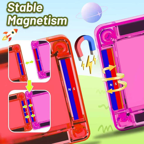 Tiles,78PCS Set 3+,Car Mini Magnetic Travel Magnetic Tiles with Iron Box,Portable Building Blocks for Kids Ages