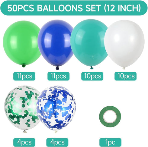 50Pcs Blue Green Balloons 12inch, Light Green and Vintage Klein Blue Confetti Balloons for Party