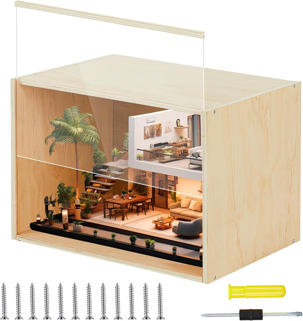 Cinnvoice Diorama Box Unfinished Large Display Box Wooden Display Cases for Collectibles 15.7''