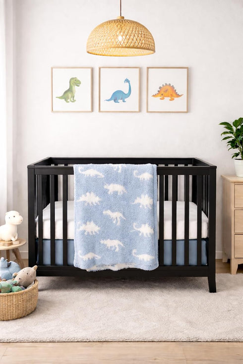28"x40" L+L USA Dinosaur T-Rex Baby Blanket - DreamSoft Knit Throw for Crib, Stroller, Car Seat - Soft Blanket/Newborn