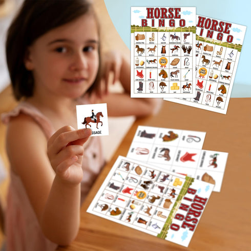Horse Farm Bingo Cards, 24 Player Pony Party Game for Family Adult Celebration Activity