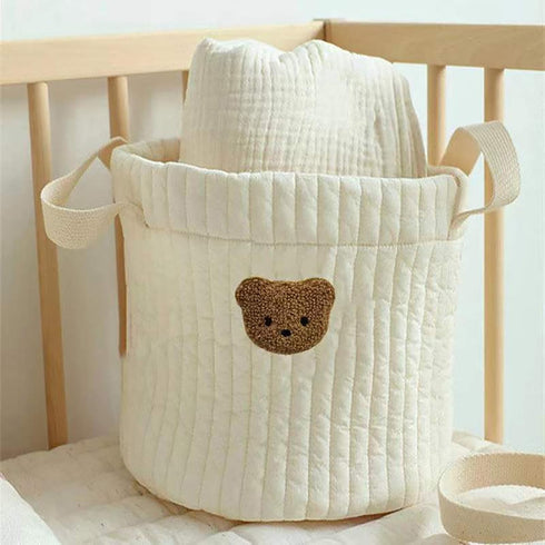 Yovslop Bear Storage Bucket Beige Cotton Basket Diaper Bag Large Capacity Bin for Home Nursery Room