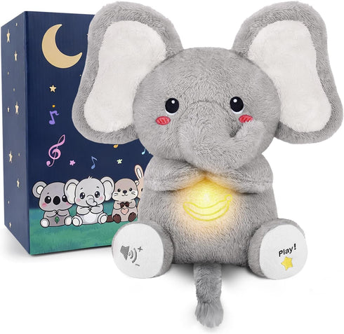 BRICHOEE Breathing Stuffed Animal, Soothing Elephant Stuffed Animal with Moving Ears, Breathing