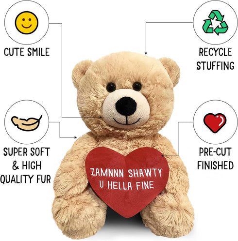 Zamnnn Shawty U Hella Fine - 10" Teddy Bear & Gift Bag, Funny Stuffed Animal Plush Gift for Girlfriend, Boyfriend