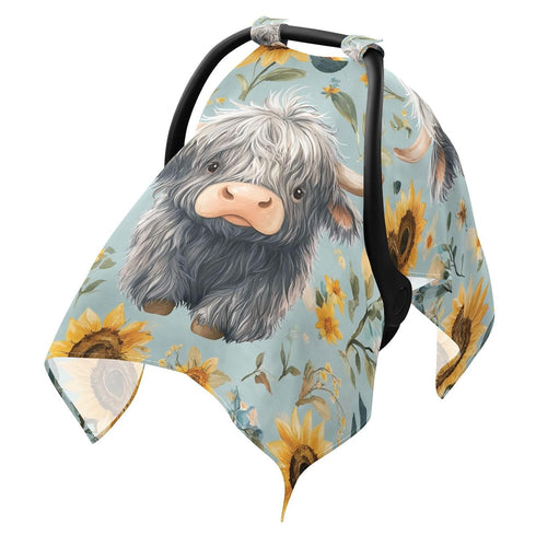 Dalzium Highland Cows and Sunflowers Car Seat Cover Baby, Carseat Canopy Cover for