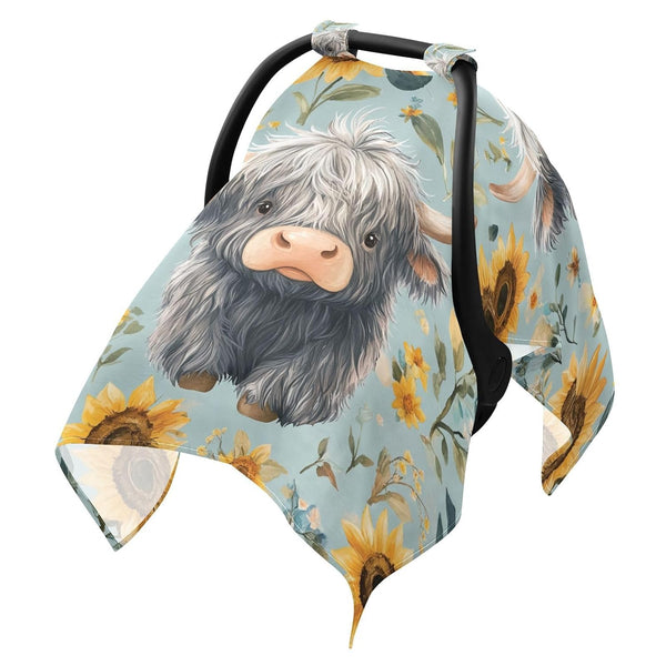 Dalzium Highland Cows and Sunflowers Car Seat Cover Baby, Carseat Canopy Cover for