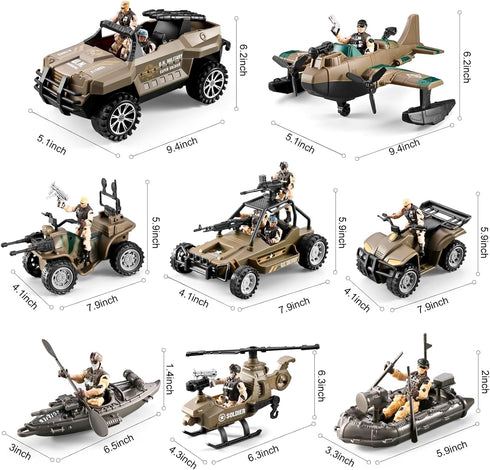 HOSPONY 56-in-1 4-7 6-8 8-12, Army Men Toys for Boys Military Truck/Helicopter/Kayak Boat/Motorcycle/Army Men Action
