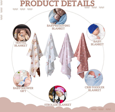 4 Pack 30 40 Tiamon Boho Rainbow Baby Blankets for Girl Boy Newborn Unisex Baby Quilts Boho Toddler Blanket Double