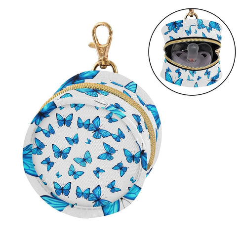 Blue Butterfly Round Pacifier Storage Case with Zipper, Portable Pacifier Case for Travel, Diaper Bag & Purse, Pacifier