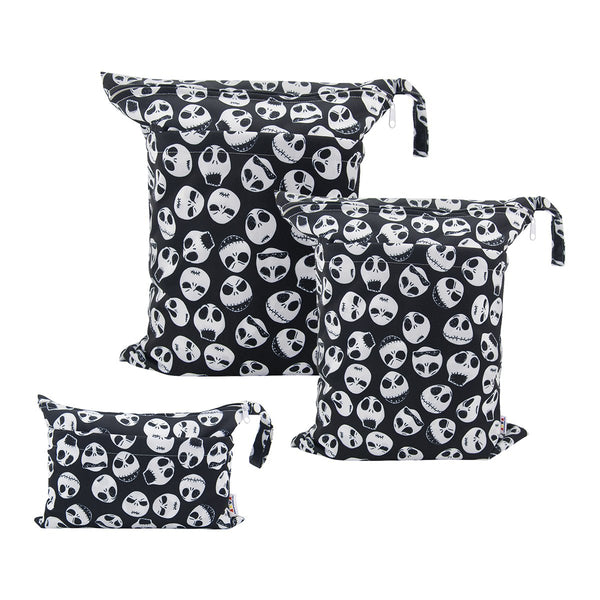 ALVABABY 3pcs Baby Cloth Diaper Wet Dry Bags, Waterproof Reusable with Two Zippered Pockets, Travel Beach Pool
