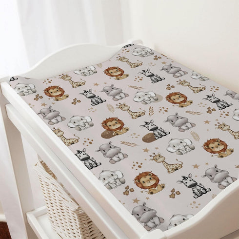 African Jungle Safari Animals Changing Pad Covers, Lion Elephant Giraffe Zebra Design for Baby Boys and Girls 32''x16''