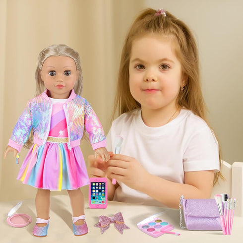 18 Inch Backpack Set 18" SetsNo UNICORN ELEMENT American Doll Makeup Accessories and Clothes,Sequin for Dolls Include