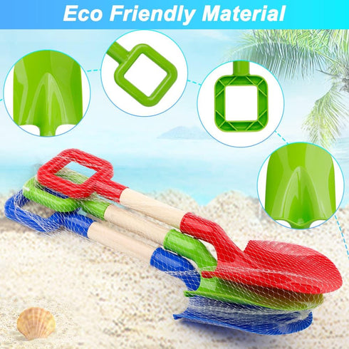 16'' Summer (3PCS Long Kids Beach Shovels Sand Spade Toys Gardening Tools with Wooden Handled, ABS Plastic Sturdy Scoop