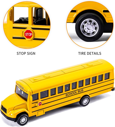TYMXGHF 2 Pack 5.5'' Pull Back School Bus - Die-cast Metal Toy Vehicles in Bright Yellow for Kids