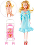 FunPa Pregnant Doll Have a Baby in Her Tummy Mom Doll Pregnant Mom Toy with Baby Doll Trolley (Blue)